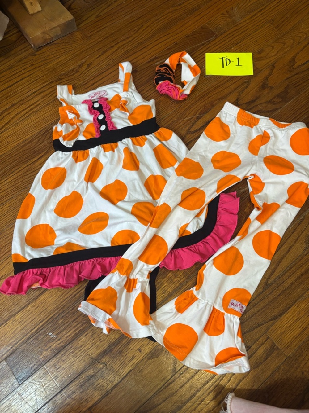 Ruffle Girls Orange Polka Dot  Set with Pink Ruffle
